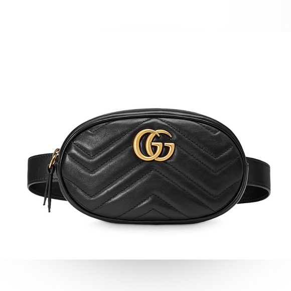 Gucci Handbags - Gucci Marmont chevron black leather belt bag size 85/34